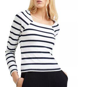 NWT French Connection | Rallie Striped White Square Neck Long Sleeve Tee | XL